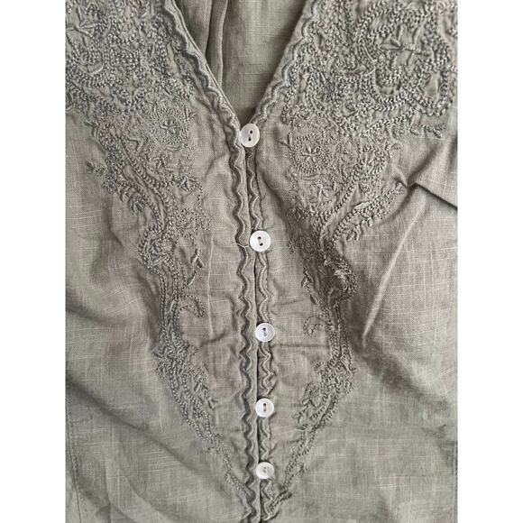 Free People Laurie Embroidered Blouse / Green Tea Leaves - Picture 5 of 6